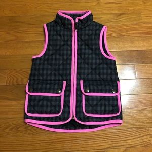 Crewcuts Girl's Black Gingham Pink Puffer Vest